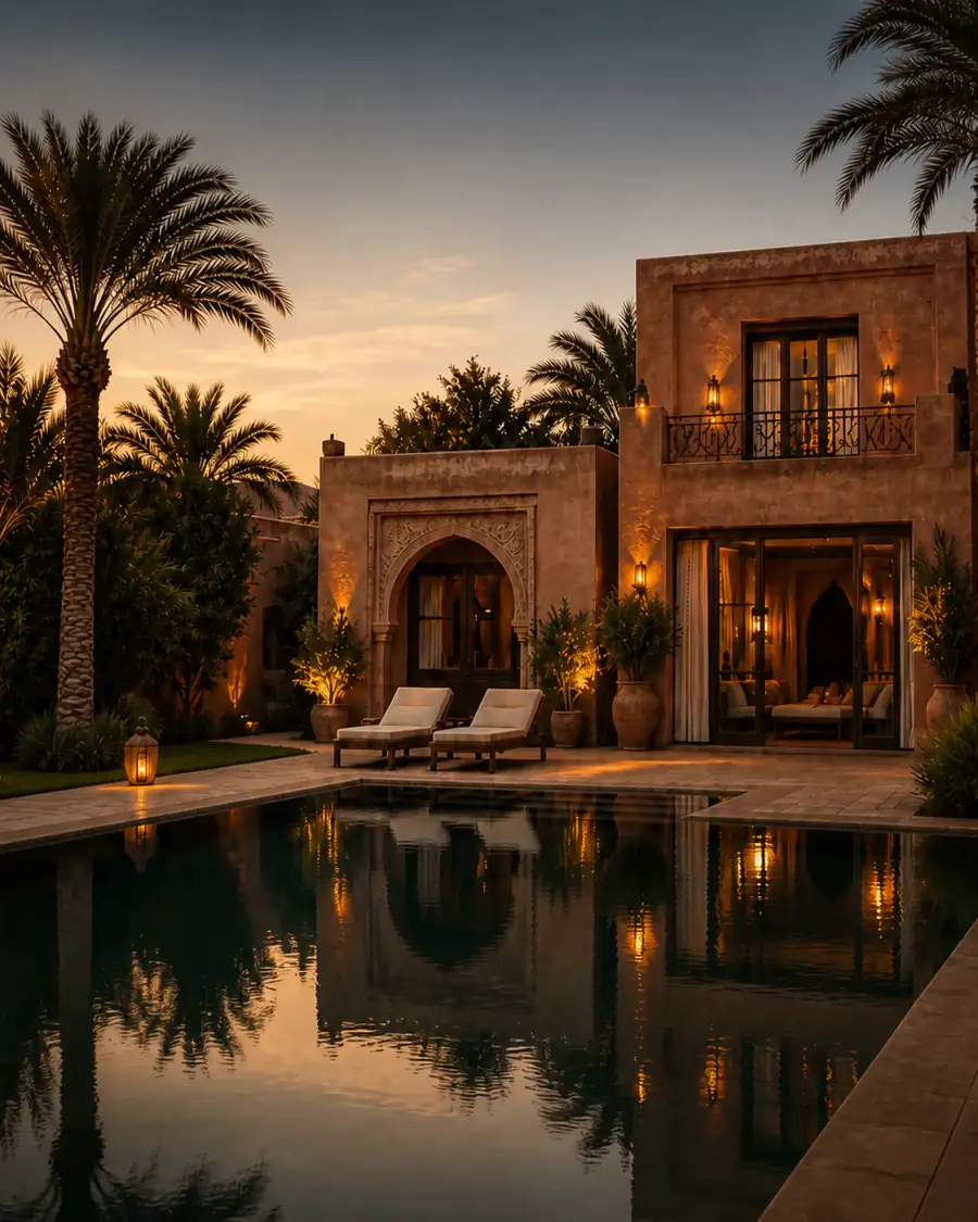 Villa de prestige avec piscine à Marrakech au coucher du soleil